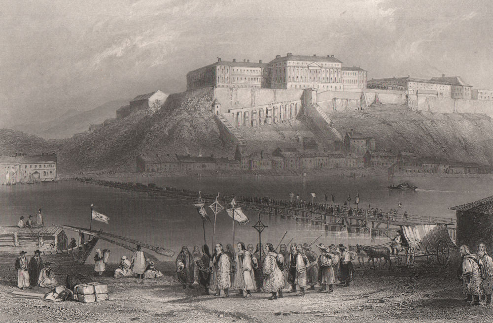 Budapest. Hungarian pilgrims procession, Pesth, Hungary. Danube Donau 1840